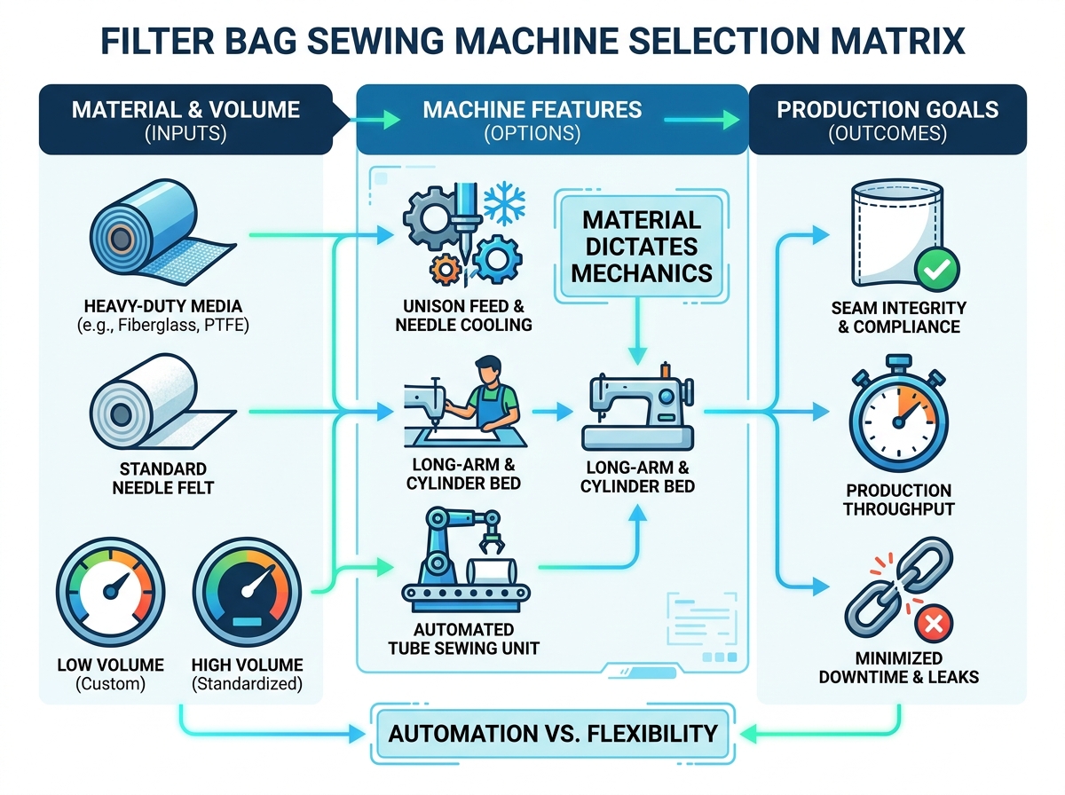 Industrial filter bag sewing machine processing heavy media